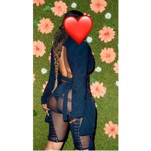 Open back buckle blazer mesh drawstring bottom